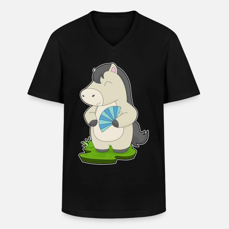 Pferd Handventilator - Männer-T-Shirt mit V-Ausschnitt - Schwarz