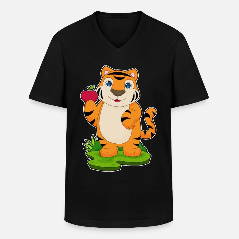 Tiger Apfel Frucht - Männer-T-Shirt mit V-Ausschnitt - Schwarz