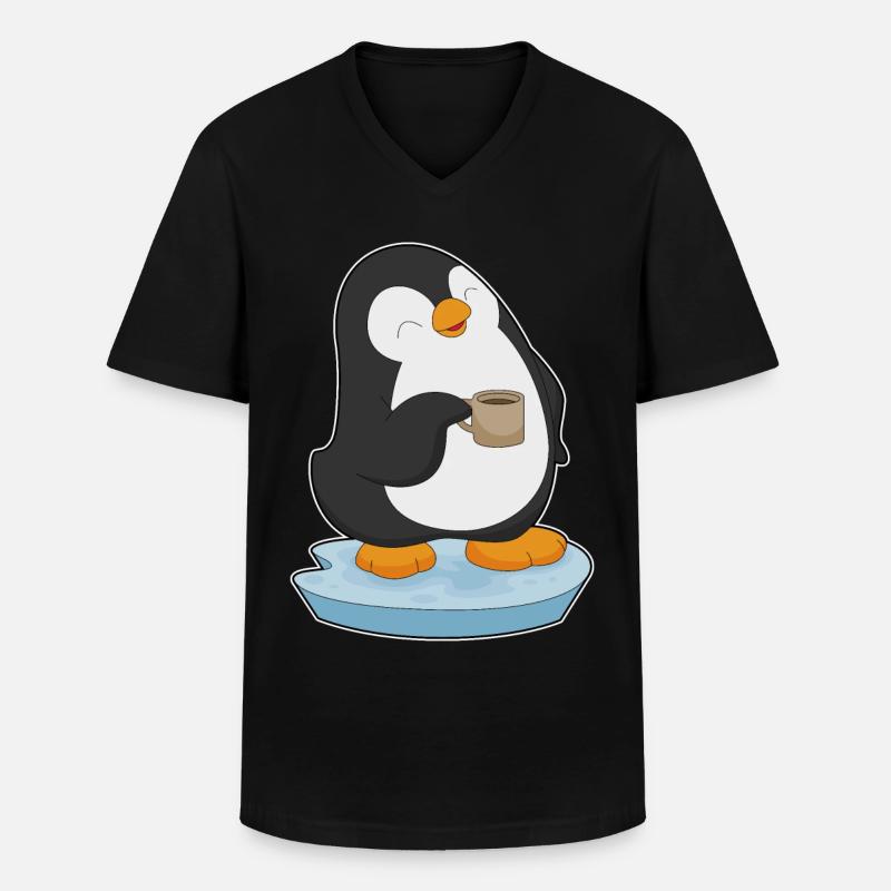 Pinguin Kaffee Tasse - Männer-T-Shirt mit V-Ausschnitt - Schwarz