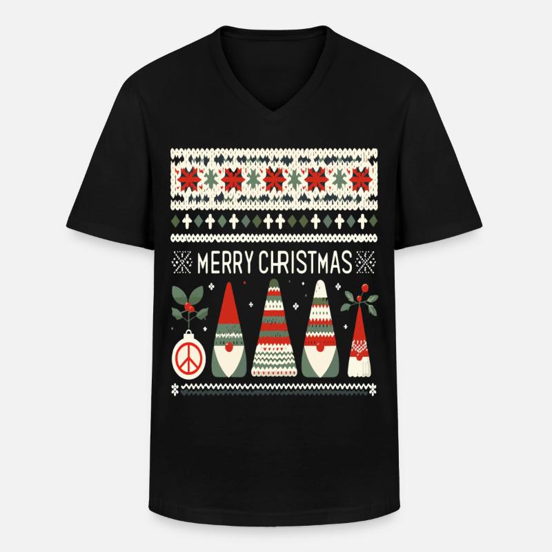 Christmas Gnomes Strickmuster - Männer-T-Shirt mit V-Ausschnitt - Schwarz