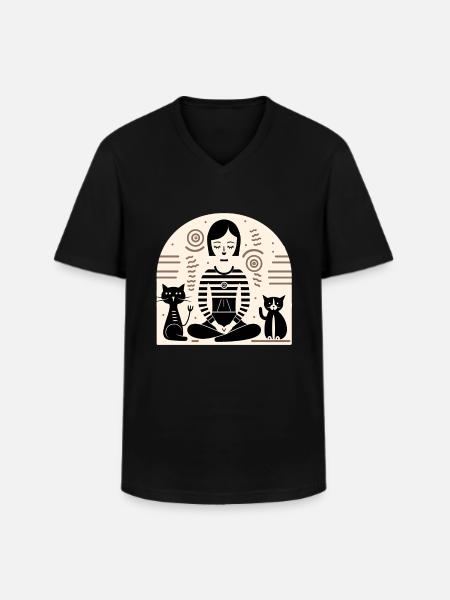 Yoga avec les chats - T-shirt col V Homme - noir