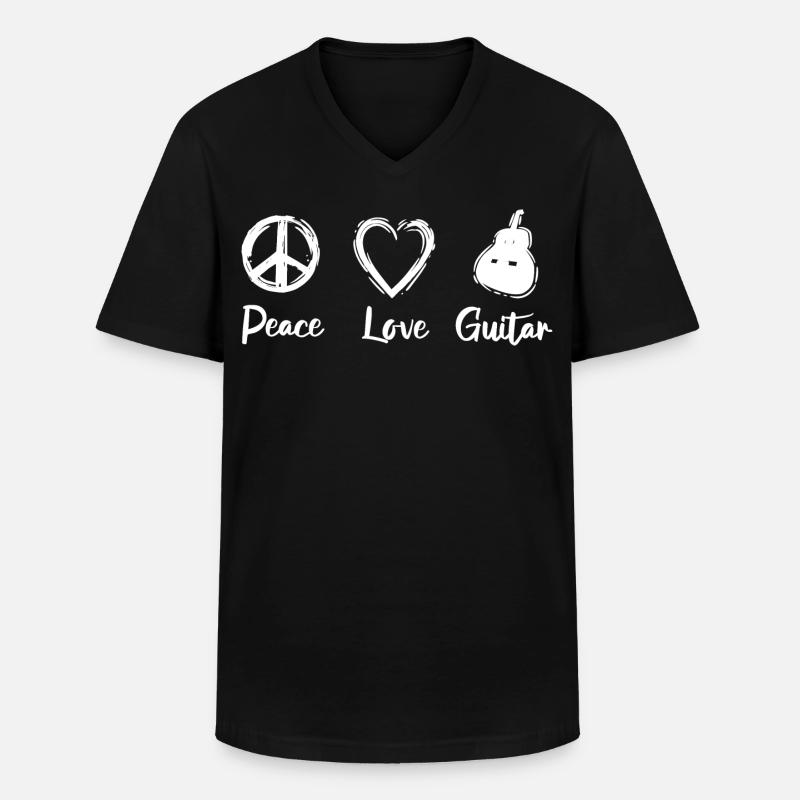 Peace Love Guitar - Männer-T-Shirt mit V-Ausschnitt - Schwarz