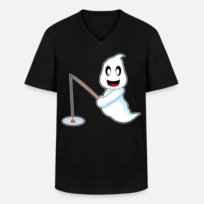 Geist Halloween Angler - Männer-T-Shirt mit V-Ausschnitt - Schwarz