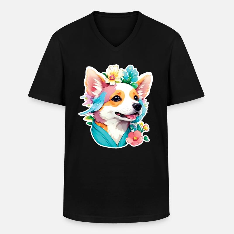Corgi - Männer-T-Shirt mit V-Ausschnitt - Schwarz