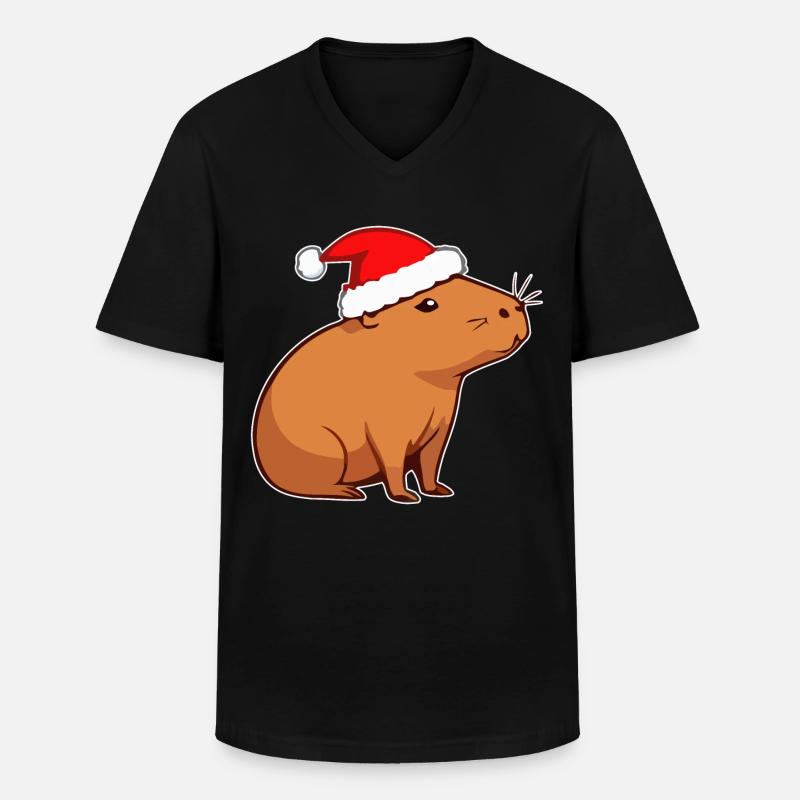 Capybara Weihnachten - Männer-T-Shirt mit V-Ausschnitt - Schwarz
