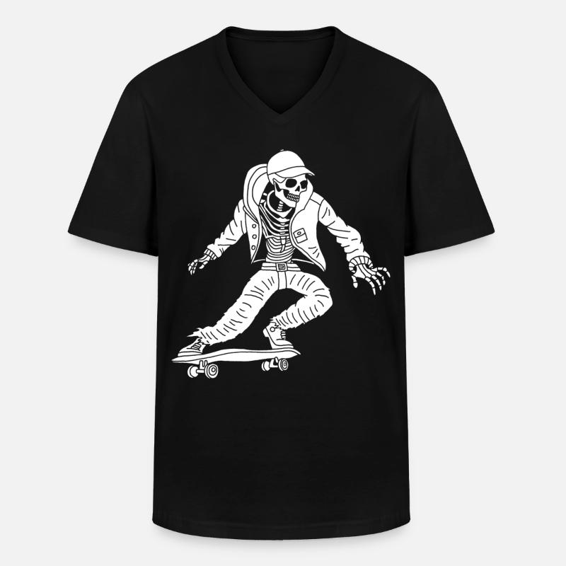 Weißes Skelett auf Skateboard - Männer-T-Shirt mit V-Ausschnitt - Schwarz