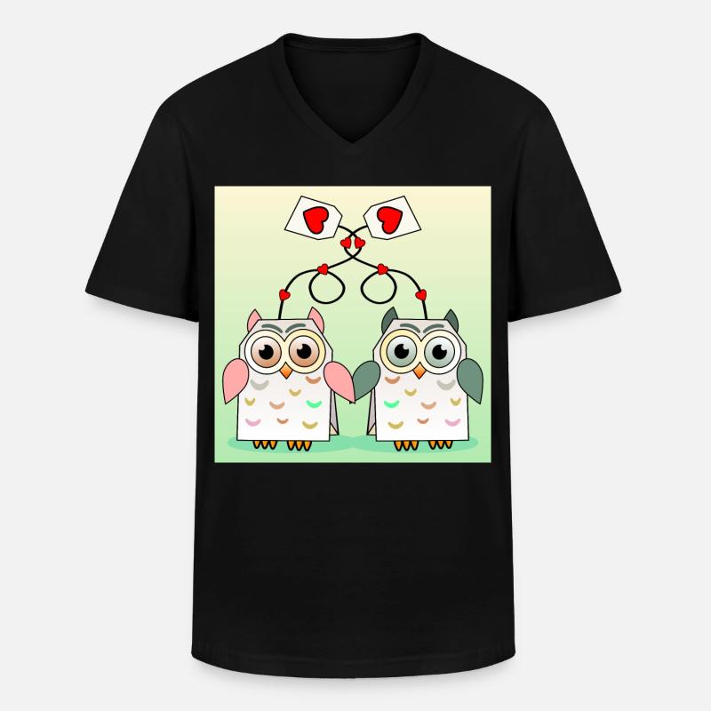 Eulen Tee - Männer-T-Shirt mit V-Ausschnitt - Schwarz