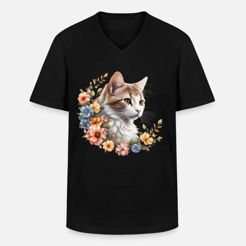 Blütenpracht Samtpfote - Männer-T-Shirt mit V-Ausschnitt - Schwarz