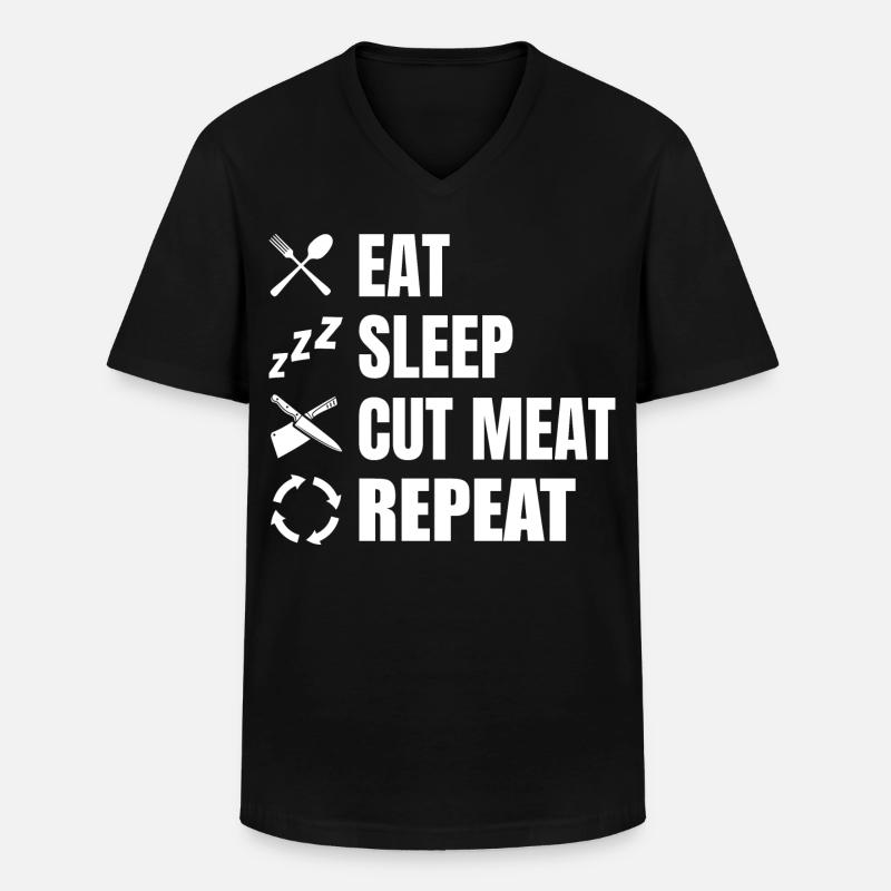 Manger, dormir, boucher, répéter - T-shirt col V Homme - noir