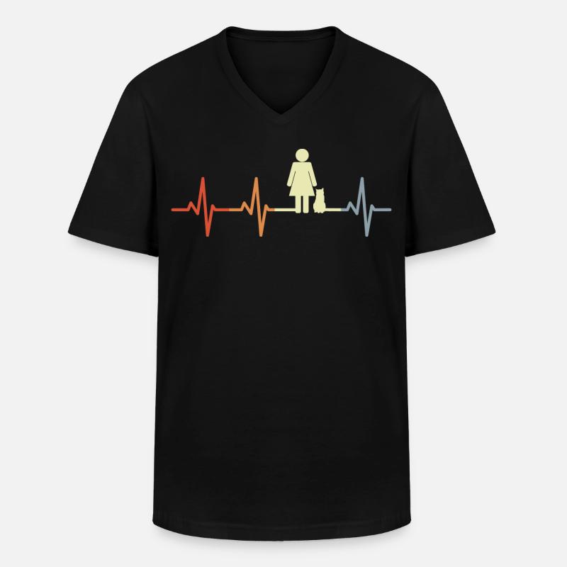 Katzen Mama Herzschlag - Männer-T-Shirt mit V-Ausschnitt - Schwarz