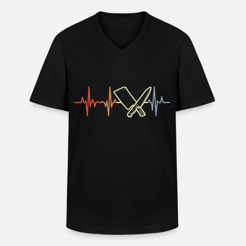 Metzger Hackbeil Pulsschlag - Männer-T-Shirt mit V-Ausschnitt - Schwarz
