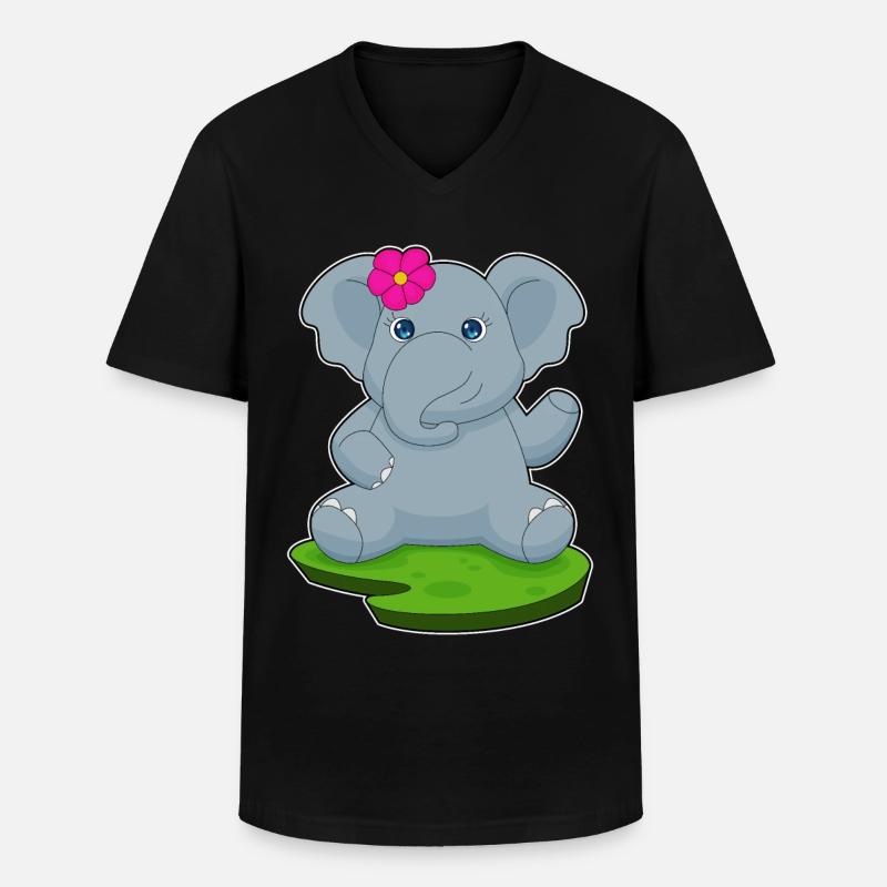 Elefant Blume - Männer-T-Shirt mit V-Ausschnitt - Schwarz