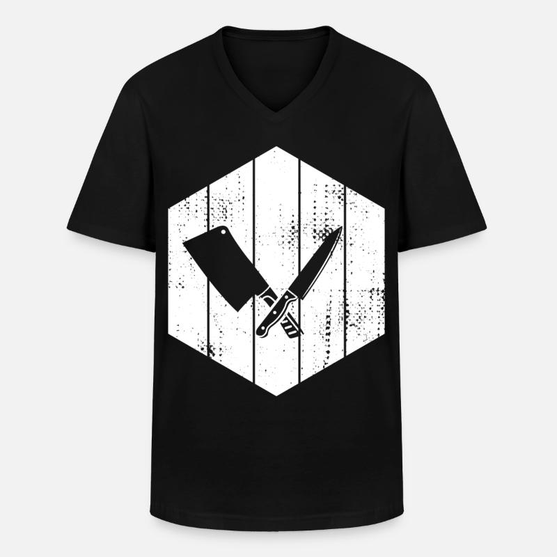 Messer Hackbeil Zeichnung - Männer-T-Shirt mit V-Ausschnitt - Schwarz