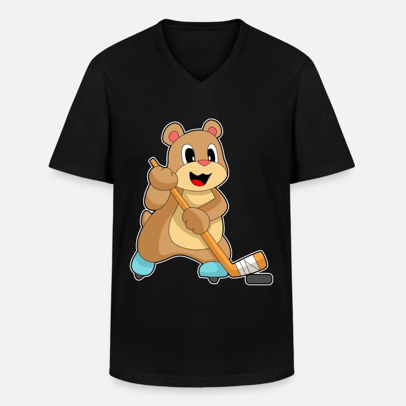 Bär Eishockey Eishockeyschläger - Männer-T-Shirt mit V-Ausschnitt - Schwarz