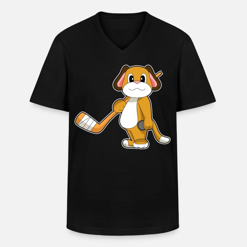 Hund Eishockey Eishockeyschläger - Männer-T-Shirt mit V-Ausschnitt - Schwarz
