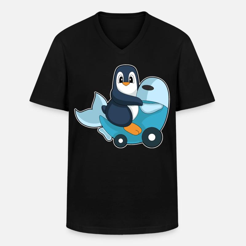 Pinguin Motorroller - Männer-T-Shirt mit V-Ausschnitt - Schwarz
