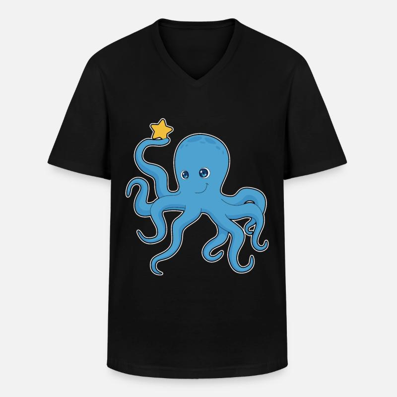 Krake Stern - Männer-T-Shirt mit V-Ausschnitt - Schwarz