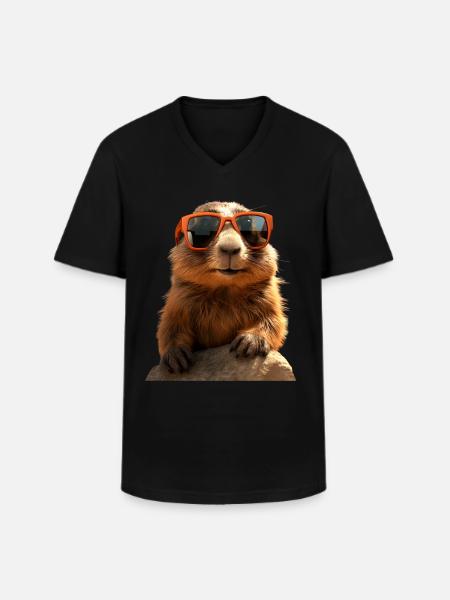 Murmeltier mit Sonnenbrille Nagetier Erdhörnchen - Männer-T-Shirt mit V-Ausschnitt - Schwarz