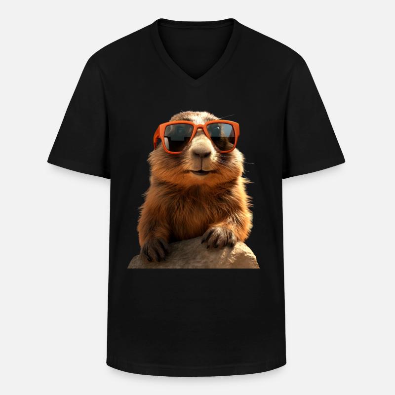 Murmeltier mit Sonnenbrille Nagetier Erdhörnchen - Männer-T-Shirt mit V-Ausschnitt - Schwarz