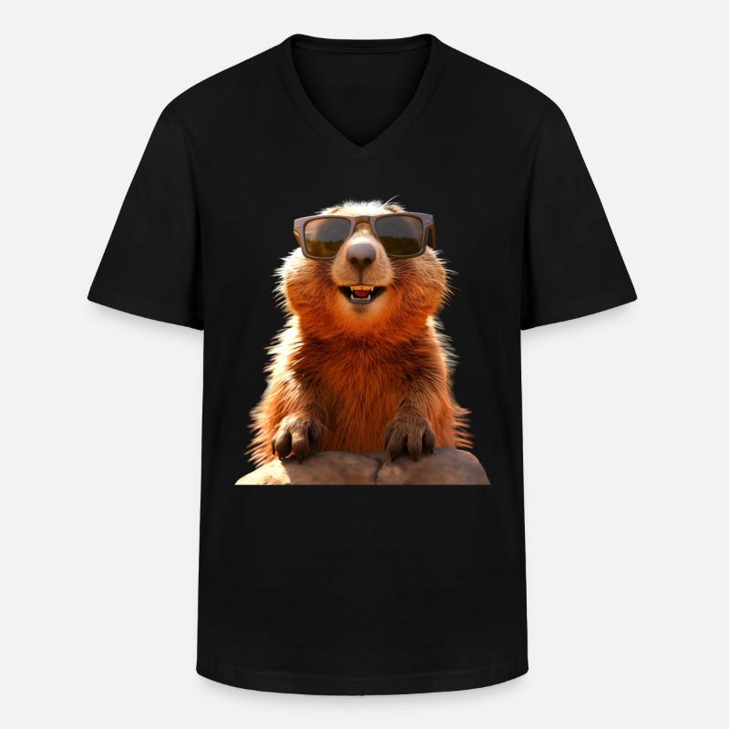Murmeltier mit Sonnenbrille Nagetier Erdhörnchen - Männer-T-Shirt mit V-Ausschnitt - Schwarz