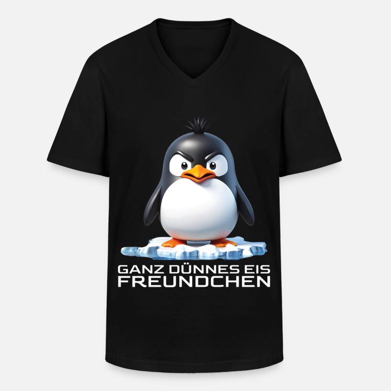 Ganz dünnes Eis Freundchen Pinguin - Männer-T-Shirt mit V-Ausschnitt - Schwarz