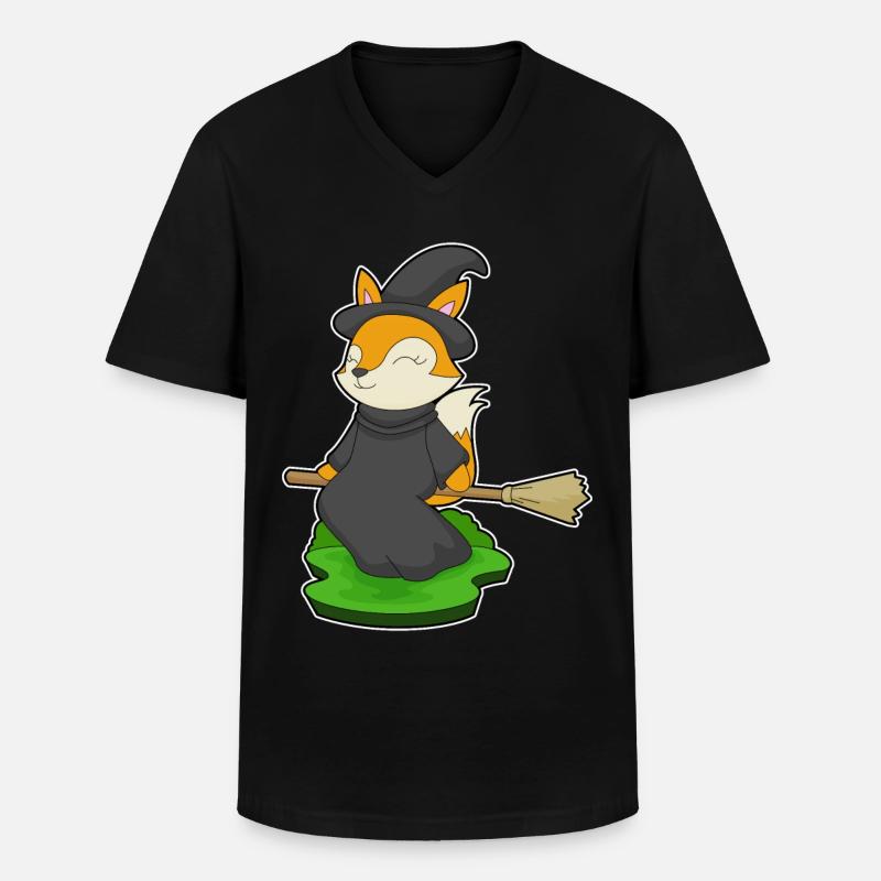 Fuchs Halloween Hexe - Männer-T-Shirt mit V-Ausschnitt - Schwarz