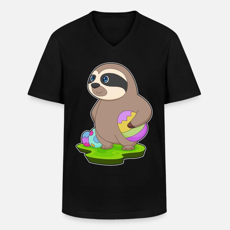 Faultier Ostern Ostereier - Männer-T-Shirt mit V-Ausschnitt - Schwarz