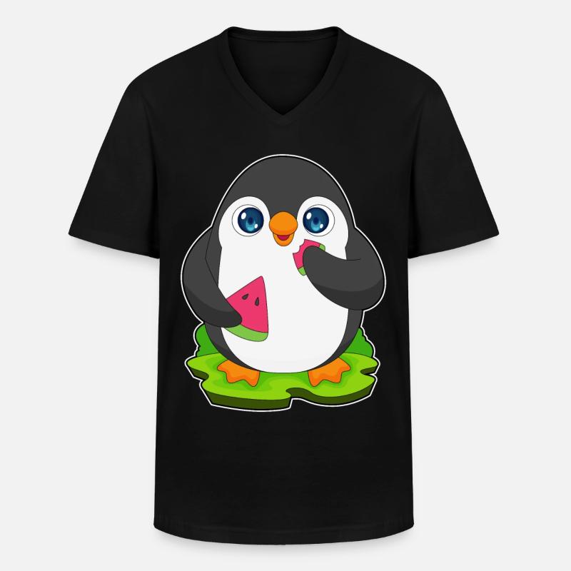 Pinguin Wassermelone Frucht - Männer-T-Shirt mit V-Ausschnitt - Schwarz