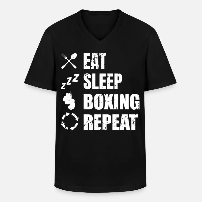 Eat Sleep Boxing Repeat - Männer-T-Shirt mit V-Ausschnitt - Schwarz