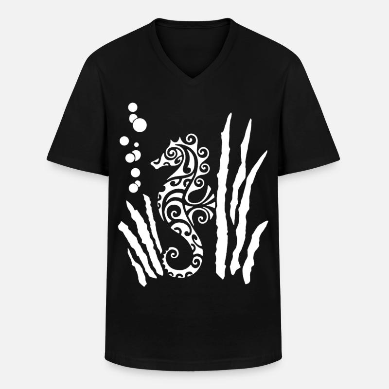 Weißes Stammes-Seepferdchen - Männer-T-Shirt mit V-Ausschnitt - Schwarz