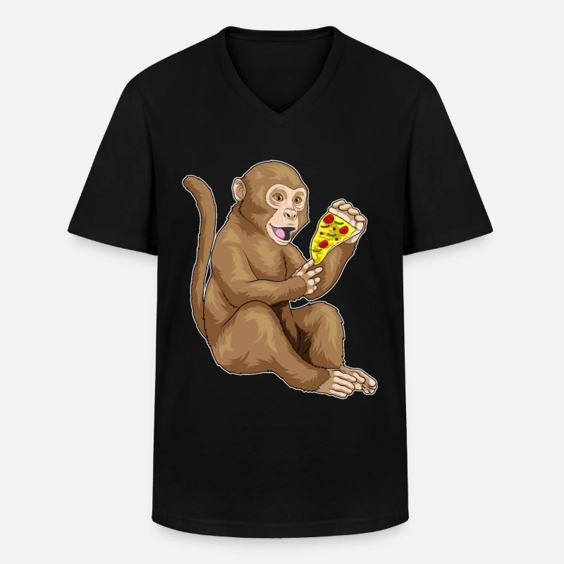 Affe Pizza - Männer-T-Shirt mit V-Ausschnitt - Schwarz