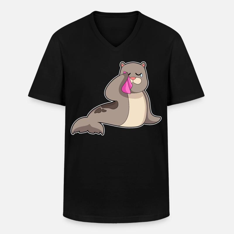 Seehund Taschentuch - Männer-T-Shirt mit V-Ausschnitt - Schwarz