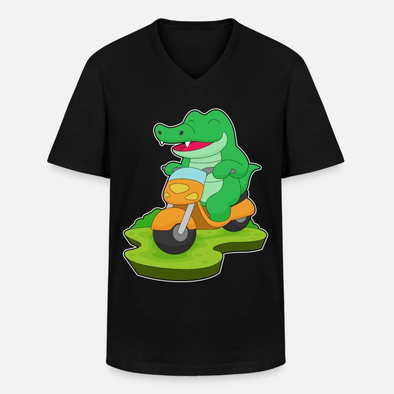 Krokodil Motorroller - Männer-T-Shirt mit V-Ausschnitt - Schwarz