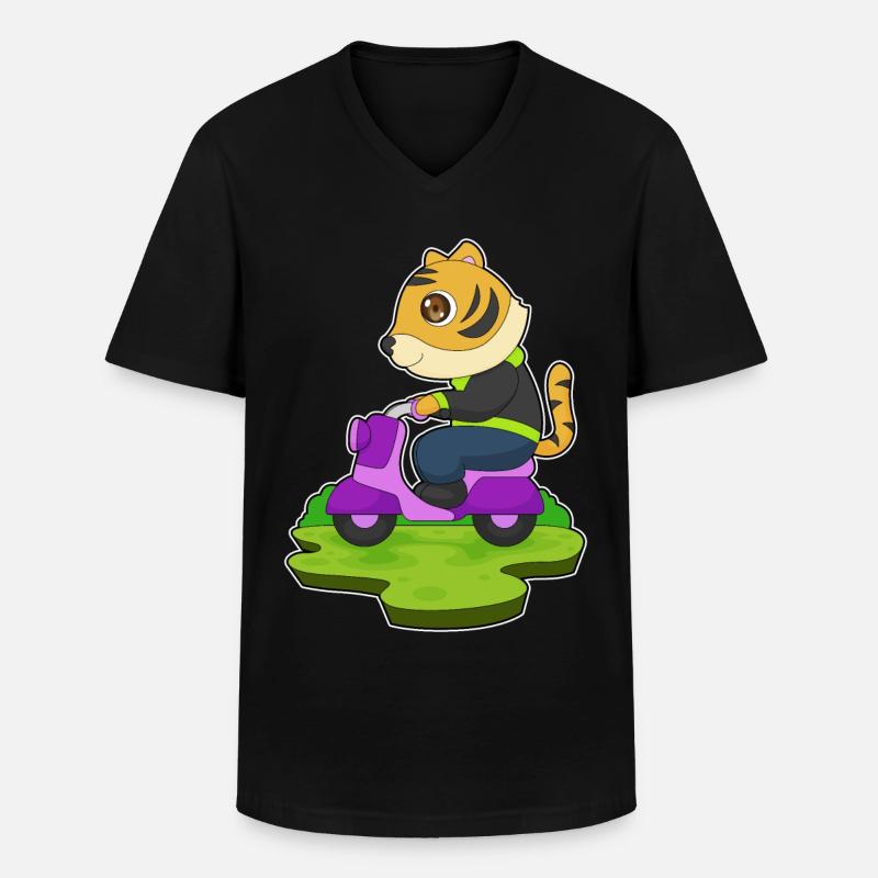 Tiger Motorroller - Männer-T-Shirt mit V-Ausschnitt - Schwarz