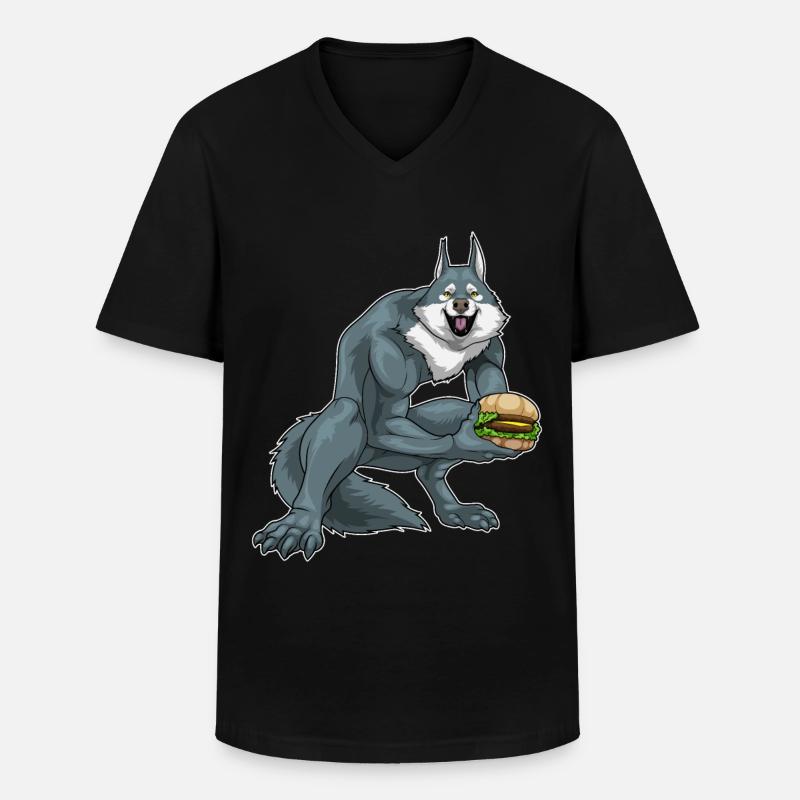 Werwolf Halloween Burger - Männer-T-Shirt mit V-Ausschnitt - Schwarz