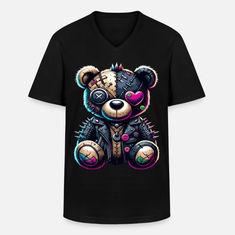 Punk Emo Plüsch Teddybär - Männer-T-Shirt mit V-Ausschnitt - Schwarz