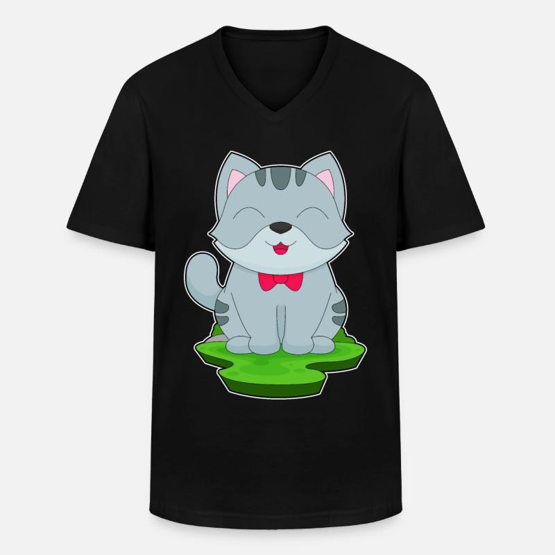 Katze Schleife - Männer-T-Shirt mit V-Ausschnitt - Schwarz