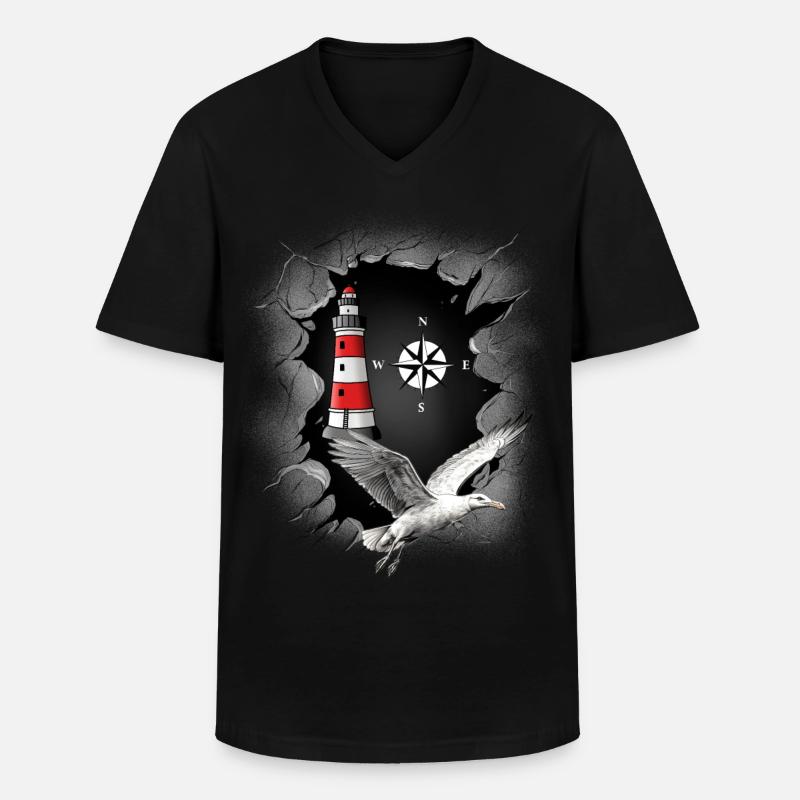 Möwe Leuchtturm Kompass maritim Ahoi - Männer-T-Shirt mit V-Ausschnitt - Schwarz