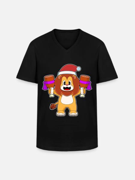 Löwe Weihnachten Fleisch - Männer-T-Shirt mit V-Ausschnitt - Schwarz