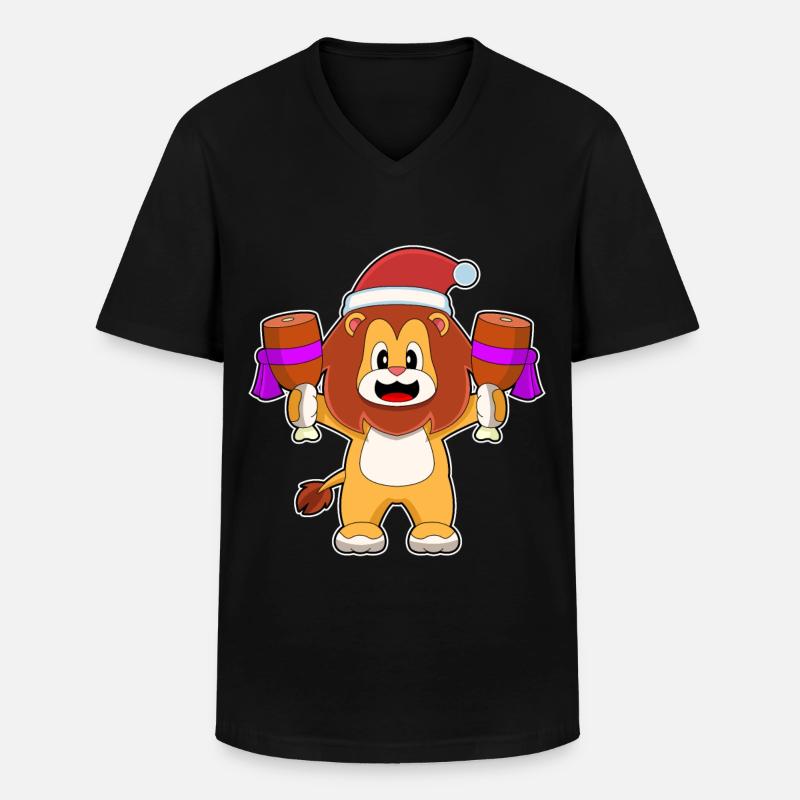 Löwe Weihnachten Fleisch - Männer-T-Shirt mit V-Ausschnitt - Schwarz