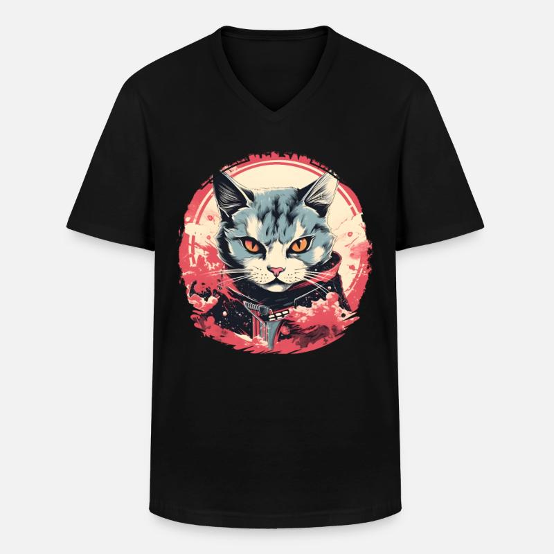 Katze Anime Stil - Männer-T-Shirt mit V-Ausschnitt - Schwarz