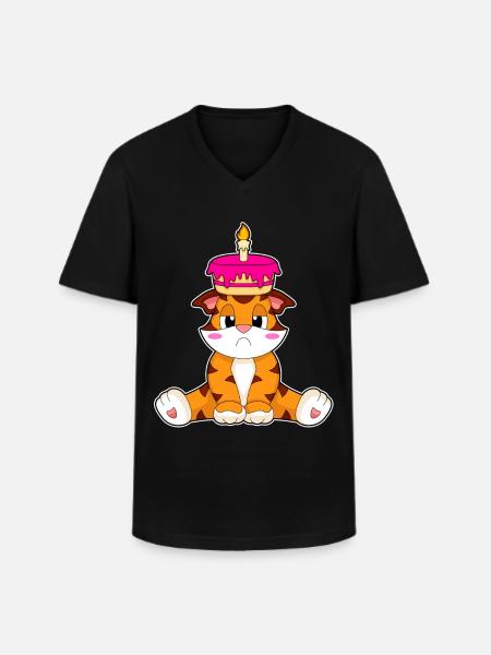 Tiger Birthday Cake - Men's V-Neck T-Shirt - black