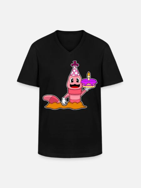 Worm Birthday Cake - Men's V-Neck T-Shirt - black