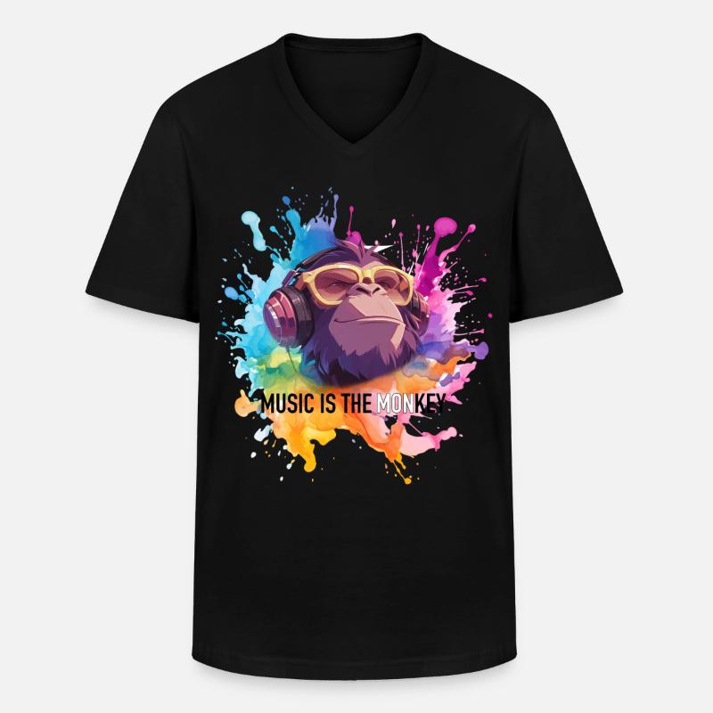 Musik ist der Monkey Wortwitz - Männer-T-Shirt mit V-Ausschnitt - Schwarz