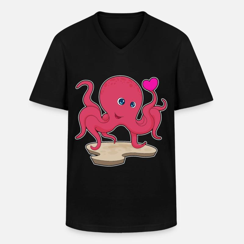 Krake Herz - Männer-T-Shirt mit V-Ausschnitt - Schwarz
