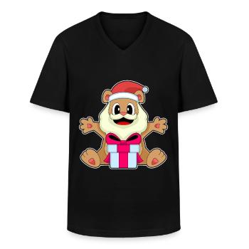 Forfait Noël ours - T-shirt col V Homme - noir - Devant - AI Model Male 178 dark (178cm)