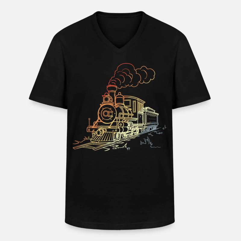Eisenbahn Line Art - Männer-T-Shirt mit V-Ausschnitt - Schwarz