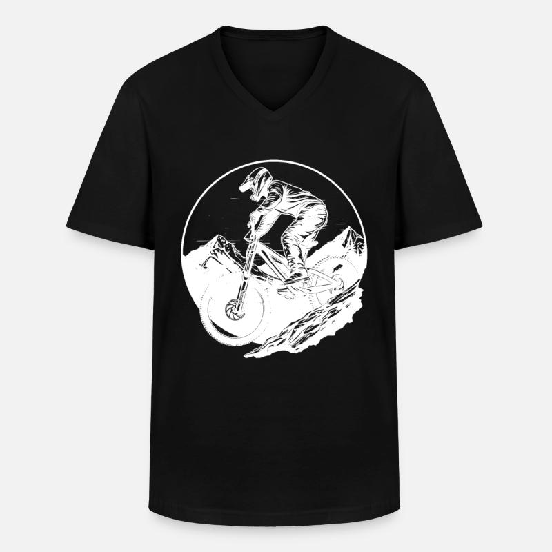 Mountainbiking - Männer-T-Shirt mit V-Ausschnitt - Schwarz