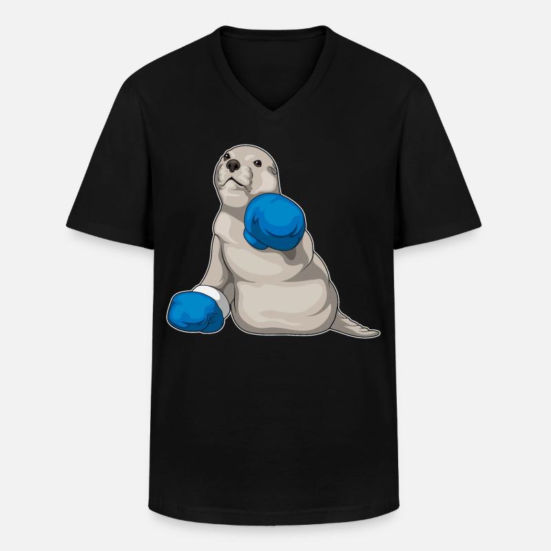 Seehund Boxer Boxhandschuhe Boxen - Männer-T-Shirt mit V-Ausschnitt - Schwarz