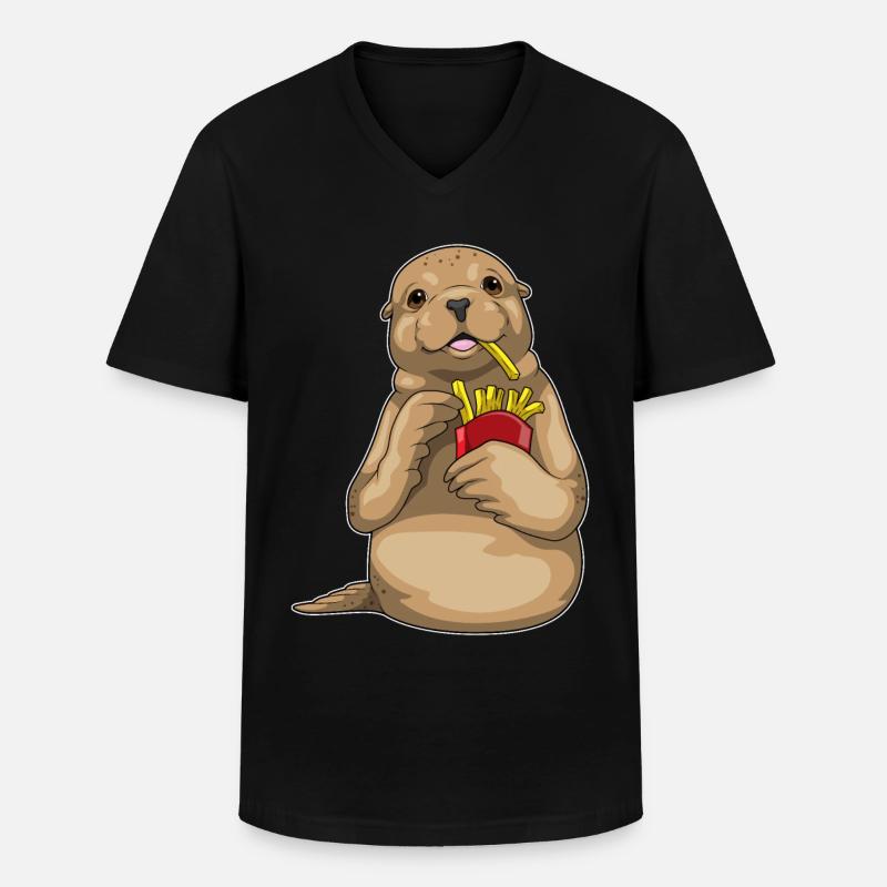 Frites de phoque - T-shirt col V Homme - noir